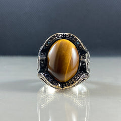 Brown Tiger Eye Gemstone 925 Sterling Silver Men Ring