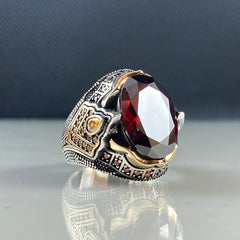 Classic Ruby Stone 925 Solid Silver Men Handmade Ring