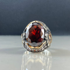 Classic Ruby Stone 925 Solid Silver Men Handmade Ring