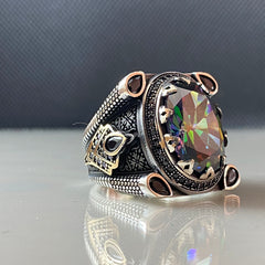 Large Men Handmade Mystic Topaz Gemstone 925 Solid Silver Ring