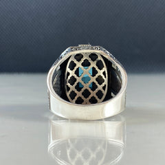 Blue Aquamarine Gemstone 925 Sterling Silver Men Ring