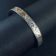 Hand Engraved 925 Solid Silver Handmade Men Cuff Bracelet