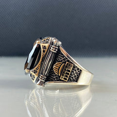 Mosque Islamic Onyx Stone 925 Solid Silver Ring