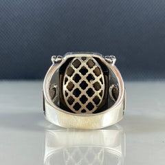 Mosque Islamic Onyx Stone 925 Solid Silver Ring