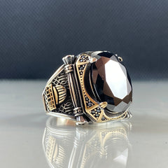 Mosque Islamic Onyx Stone 925 Solid Silver Ring