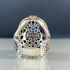 Large Sapphire Gemstone 925 Sterling Silver Men Ring