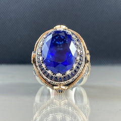 Large Sapphire Gemstone 925 Sterling Silver Men Ring