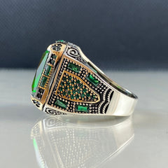 Green Color Emerald Gemstone 925 Silver Men Ring