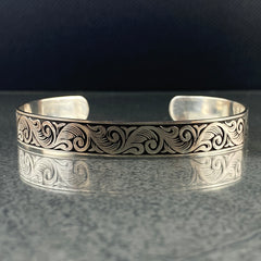 Hand Engraved 925 Solid Silver Handmade Men Cuff Bracelet