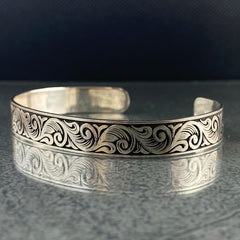 Hand Engraved 925 Solid Silver Handmade Men Cuff Bracelet