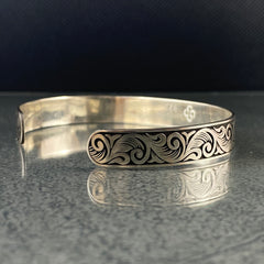 Hand Engraved 925 Solid Silver Handmade Men Cuff Bracelet