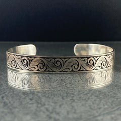 Hand Engraved 925 Solid Silver Handmade Men Cuff Bracelet