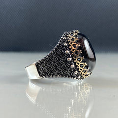 Black Gemstone Onyx 925 Sterling Silver Men Ring