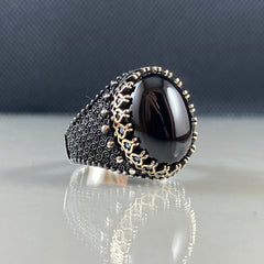 Black Gemstone Onyx 925 Sterling Silver Men Ring