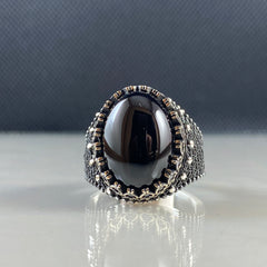 Black Gemstone Onyx 925 Sterling Silver Men Ring