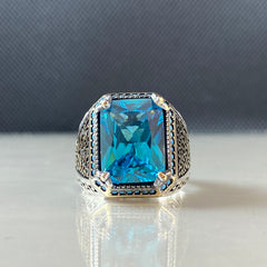 Blue Color Stone Aquamarine 925 Solid Silver Handmade Ring