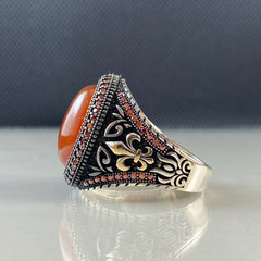 Red Agate Stone 925 Sterling Silver Turkish Ring