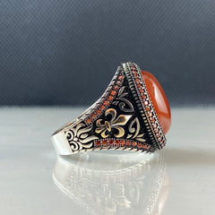 Red Agate Stone 925 Sterling Silver Turkish Ring