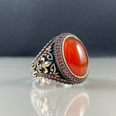 Red Agate Stone 925 Sterling Silver Turkish Ring