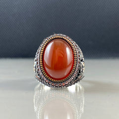 Red Agate Stone 925 Sterling Silver Turkish Ring