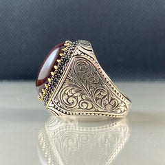 Oval Agate Gemstone 925 Sterling Silver Men Ring