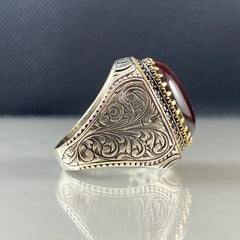 Oval Agate Gemstone 925 Sterling Silver Men Ring