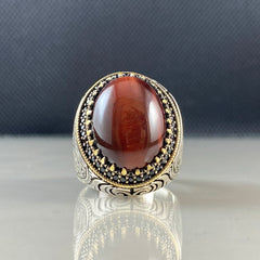 Oval Agate Gemstone 925 Sterling Silver Men Ring