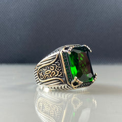 Anillo de plata maciza de piedra esmeralda 925, anillo de piedra preciosa esmeralda verde 