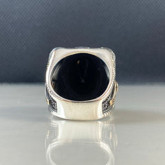 Large 925 Sterling Silver Men Handmade Black Onyx Stone Ring