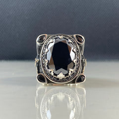 Large 925 Sterling Silver Men Handmade Black Onyx Stone Ring