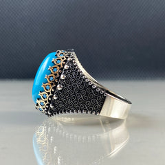 Blue Turquoise Gemstone 925 Solid Silver Men Handmade Ring