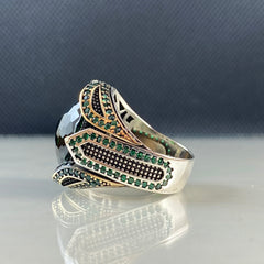 Emerald Gemstone 925 Solid Silver Men Ring