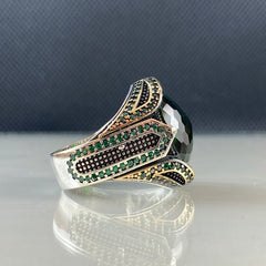 Emerald Gemstone 925 Solid Silver Men Ring