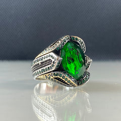 Anillo de plata maciza de piedra esmeralda 925, anillo de piedra preciosa esmeralda verde 