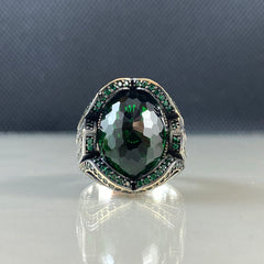 Emerald Gemstone 925 Solid Silver Men Ring