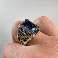 Mystic Topaz Gemstone 925 Solid Silver Men Handmade Ring