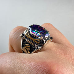 Mosque Mystic Topaz Gemstone 925 Solid Silver Men Ring