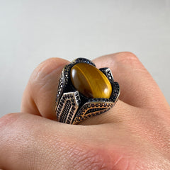 Brown Tiger Eye Gemstone 925 Sterling Silver Men Ring