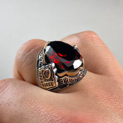 Classic Ruby Stone 925 Solid Silver Men Handmade Ring