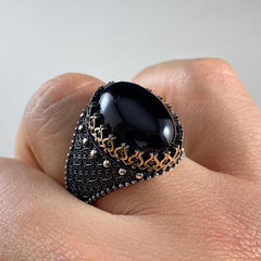 Black Gemstone Onyx 925 Sterling Silver Men Ring