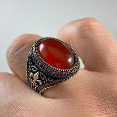 Red Agate Stone 925 Sterling Silver Turkish Ring