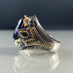 Sapphire Gemstone 925 Solid Silver Men Ring