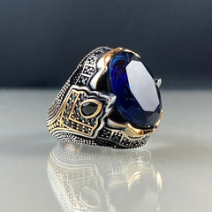 Sapphire Gemstone 925 Solid Silver Men Ring