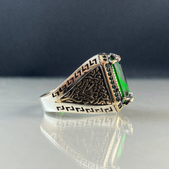 Men Handmade Emerald Stone 925 Solid Silver Ring