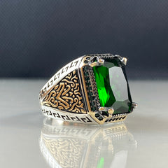 Men Handmade Emerald Stone 925 Solid Silver Ring