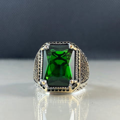 Men Handmade Emerald Stone 925 Solid Silver Ring