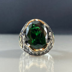 Anillo de plata maciza de piedra esmeralda 925, anillo de piedra preciosa esmeralda verde 