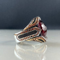 Men Handmade Ruby Stone 925 Solid Silver Ring