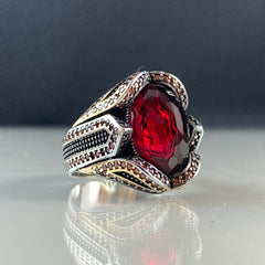 Men Handmade Ruby Stone 925 Solid Silver Ring