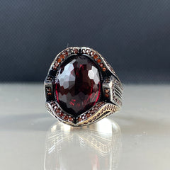 Men Handmade Ruby Stone 925 Solid Silver Ring